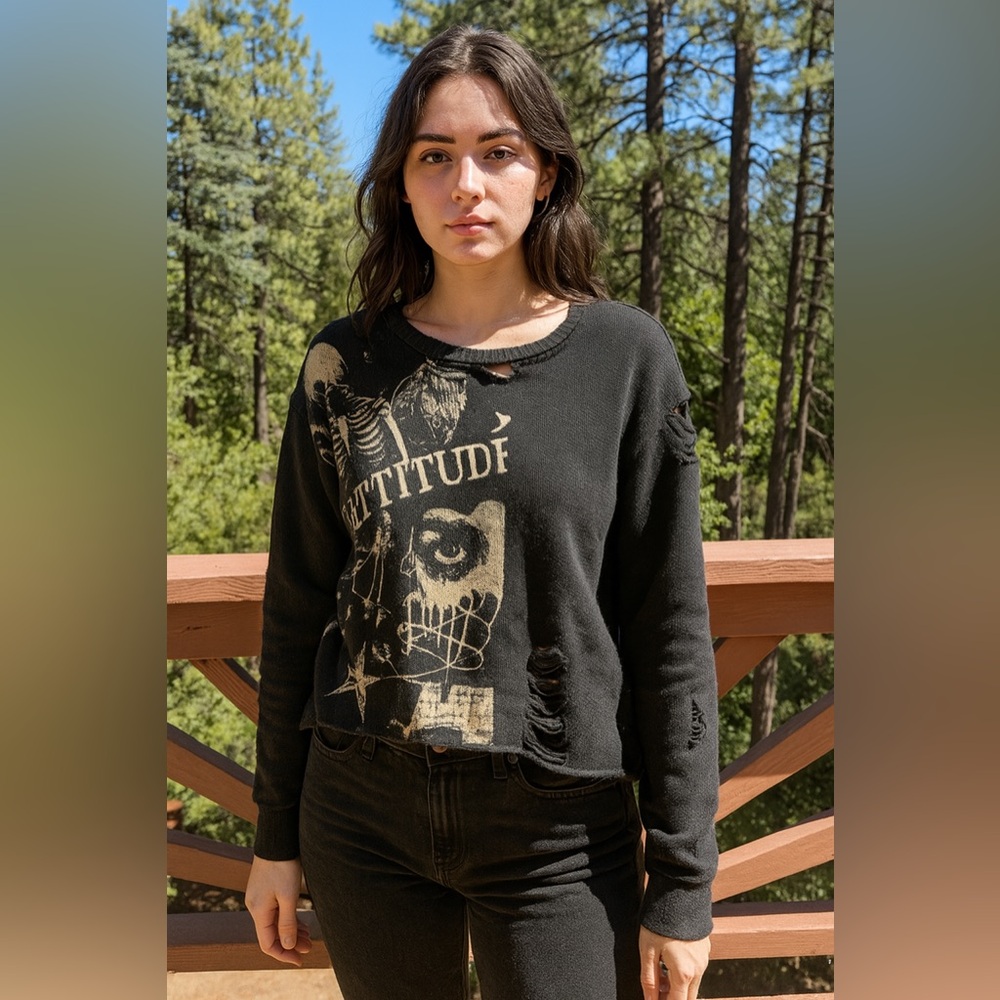 Hot Topic Punk Skeleton Face Split Destructed Lar… - image 1